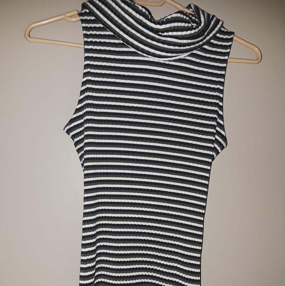 Stretchy Striped Cato Turtleneck Tank Top